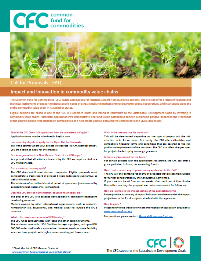 Call for Applications: Common Fund for Commodities (CFC) Investing in Thriving Farmers, Resilient Ecosystems