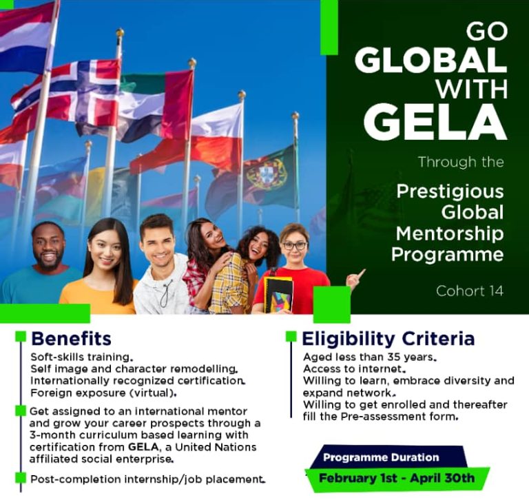 Call For Applications: GELA Prestigious Global Mentorship Program 2026 for Young Entrepreneurs