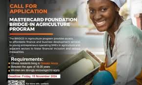 Call for Applications: The Mastercard Foundation BRIDGE-in Agriculture training program 2024 for Ghanaians (Grant of up to GHS27,500)
