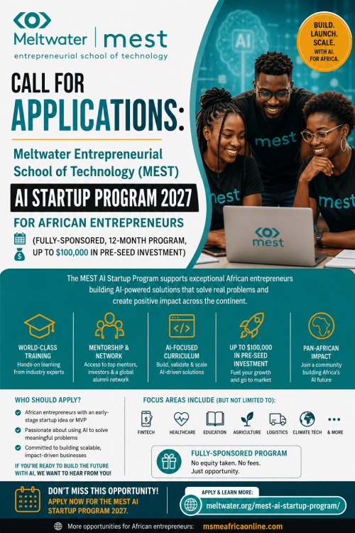 MEST AI Startup Program 2027: Fully Funded Accelerator for African AI Entrepreneurs Offering Up to $100,000
