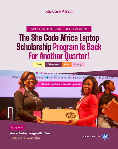 She Code Africa Laptop Scholarship Cycle 3: Free Laptop Support for Women in Tech
