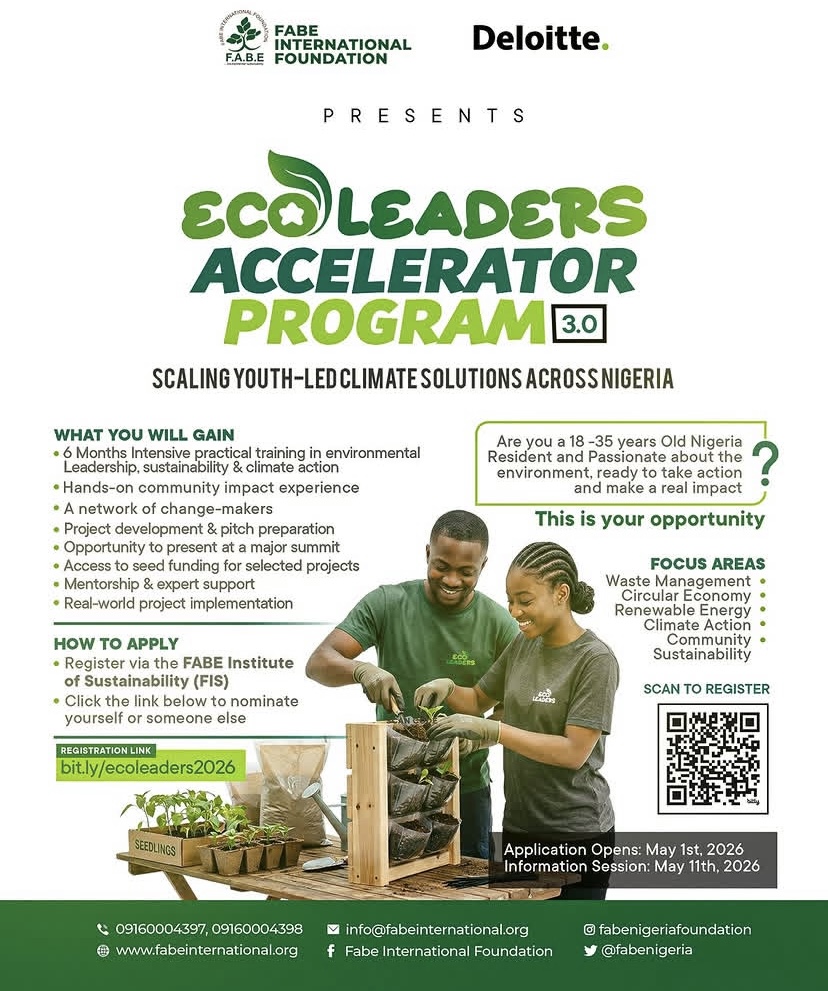 Ecoleaders Accelerator Program 3.0: Apply for Nigeria’s Youth Climate Innovation Initiative